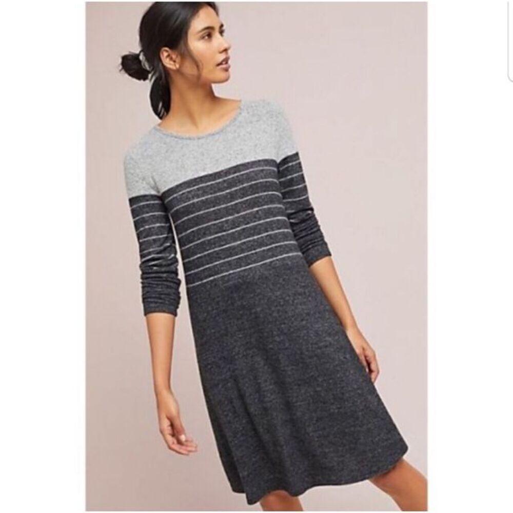 Anthropologie Ella Mara L brushed gray striped dress